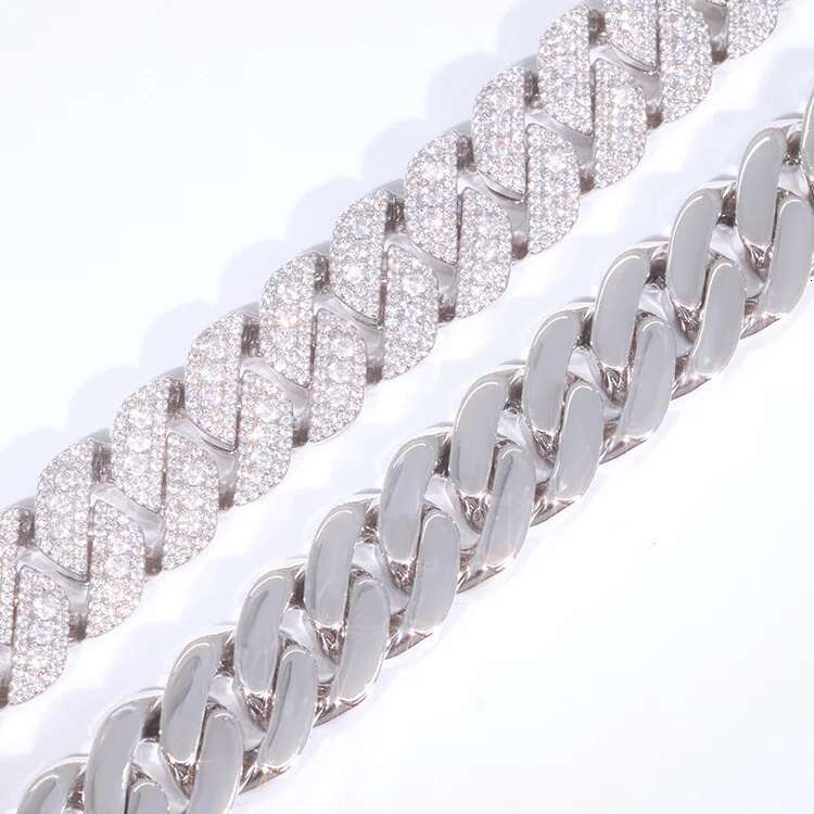 Bg Hip Hop 16mm Wide Iced Out Sier Necklace Set D/vvs Moissanite Dia Cuban k Chain