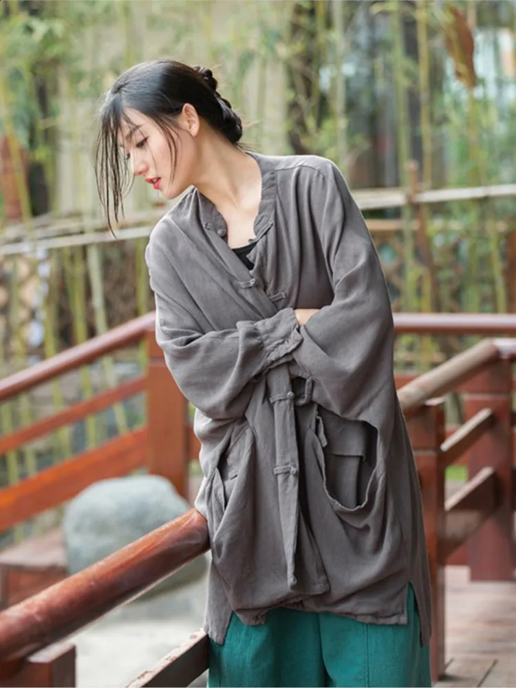 Womens loose linen jacket womens summer autumn Sunscreen coat flat top 250228