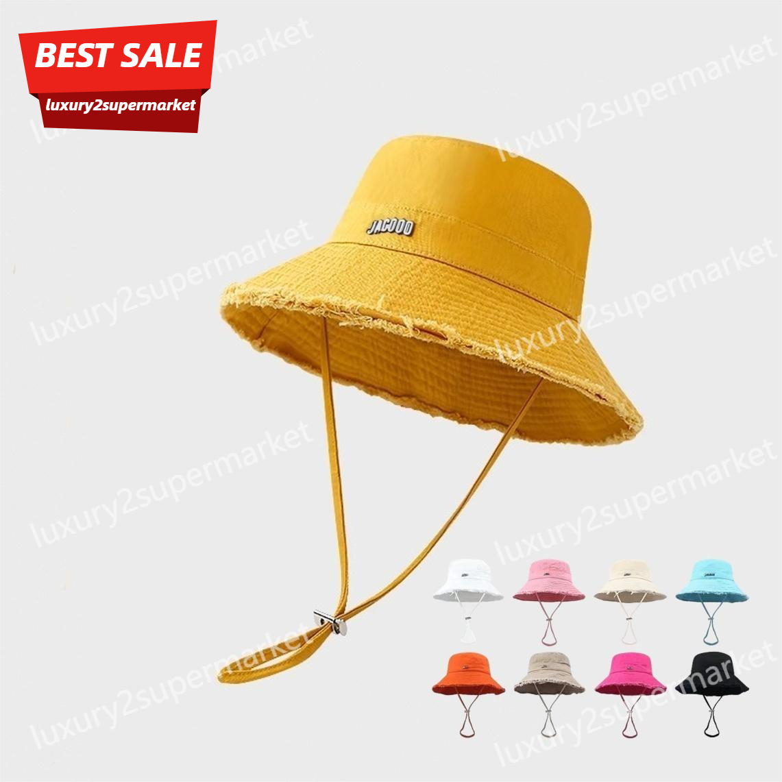 Fashion Designer Bucket Hat for Women Men Beach Sun Hats Visor UV Protection UPF 50+ Metal Letter Drawstring Sun Hat Large Wide Brim Panama Bob