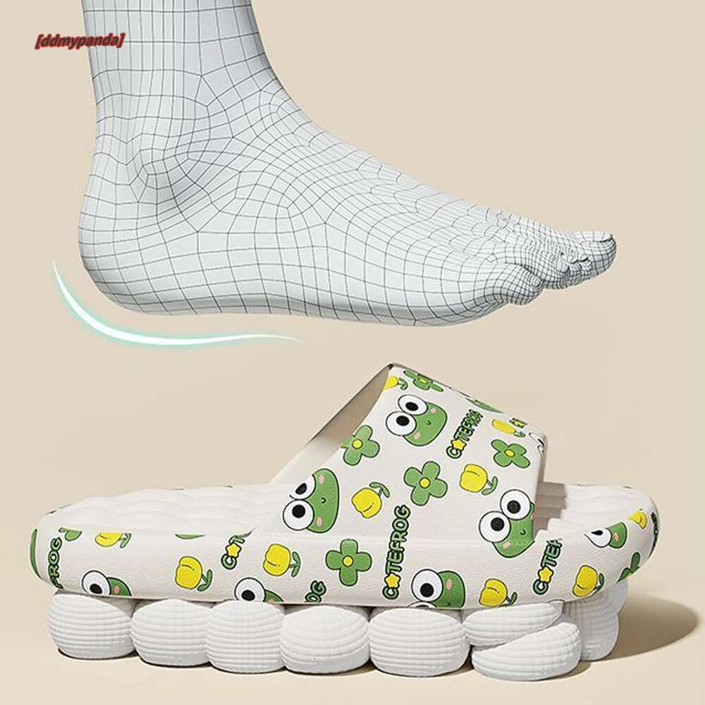 Summer Cartoon Print Women Slippers Thick Flat Outdoors Beach Slides For Men Bath Sandals Couple Ladies Shoes #ddmypanda