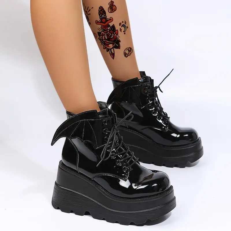 Dark Gothic Womens Boots Punk Wedge Booties Womens Comfort Plus Size 35-43 Platform Boots Cosplayer Platform Shoes Lolita Shoes Z250303