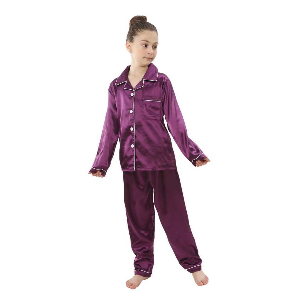 Four Season Girls Silk Pajamas Childrens Pyjamas for 2 to 14 Years Baby Button Down Loungerwear Homewear Kids Pyjamas PijamasT250303