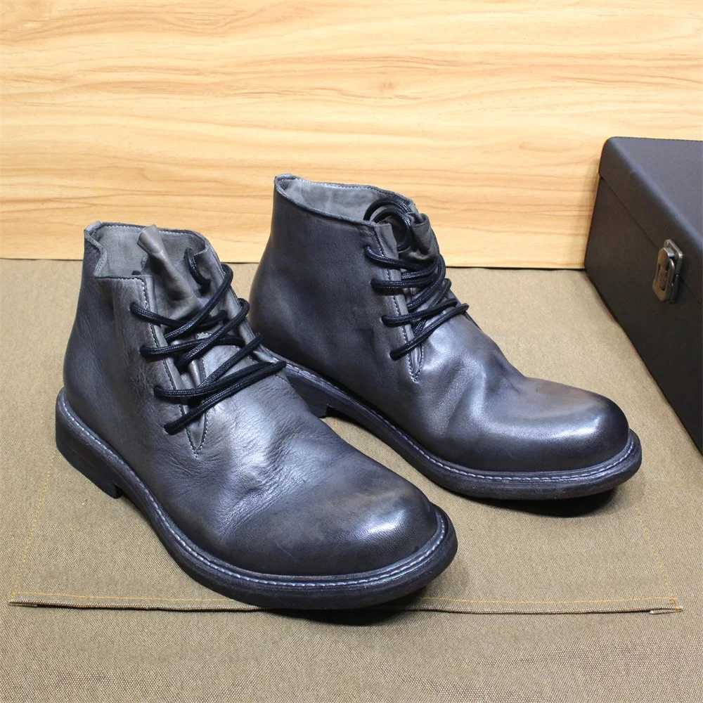 British Style Mens Ankle Boots Soft Calf Real Leather Handmade Motorcycle Boots Leather Sole Comfortable Lace Up Winter Footwear Z250303
