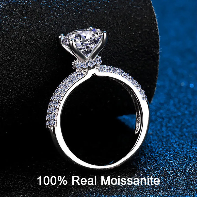 100 Real Engagement Ring With Pave Band 2CT 925 Sterling Silver Diamond Dream Wedding Rings For Women Bridal Jewelry 250303