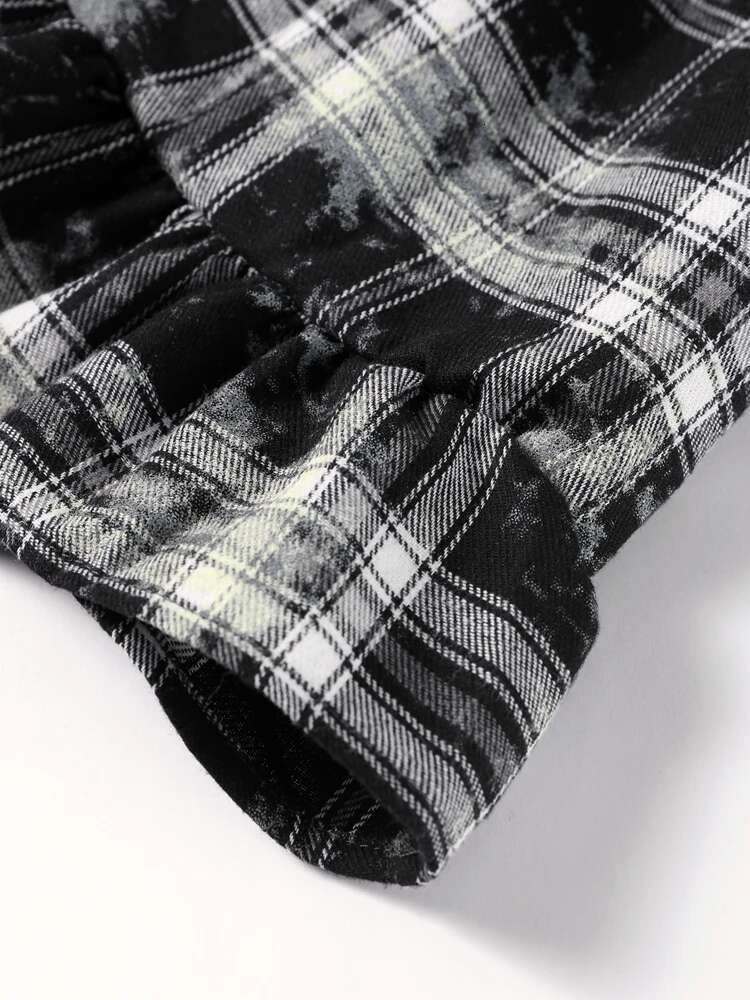 Casual Retro Plaid Women's Puff Sleeve Turndown Collar Ruffly Short Dresses Women New Fashion Vintage Loose Dress