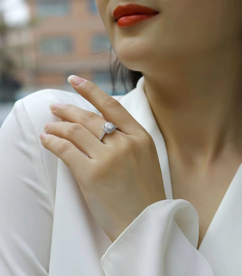 Women's luxury semi eternal wedding ring silver real GRA VVS 1ct silica pearl bridal accessory