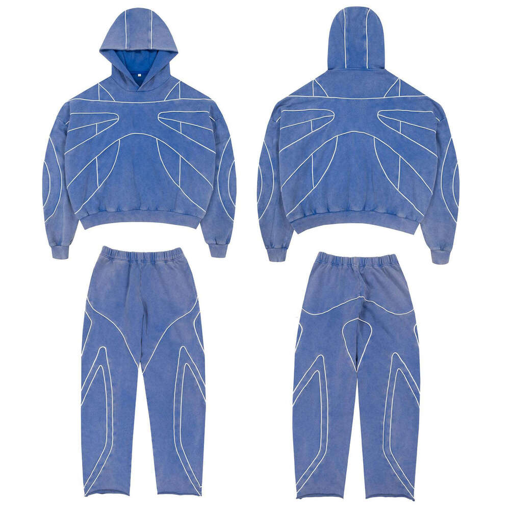 New American street style loose hoodie for autumn winter, men's and women's elastic waist wide leg pants set