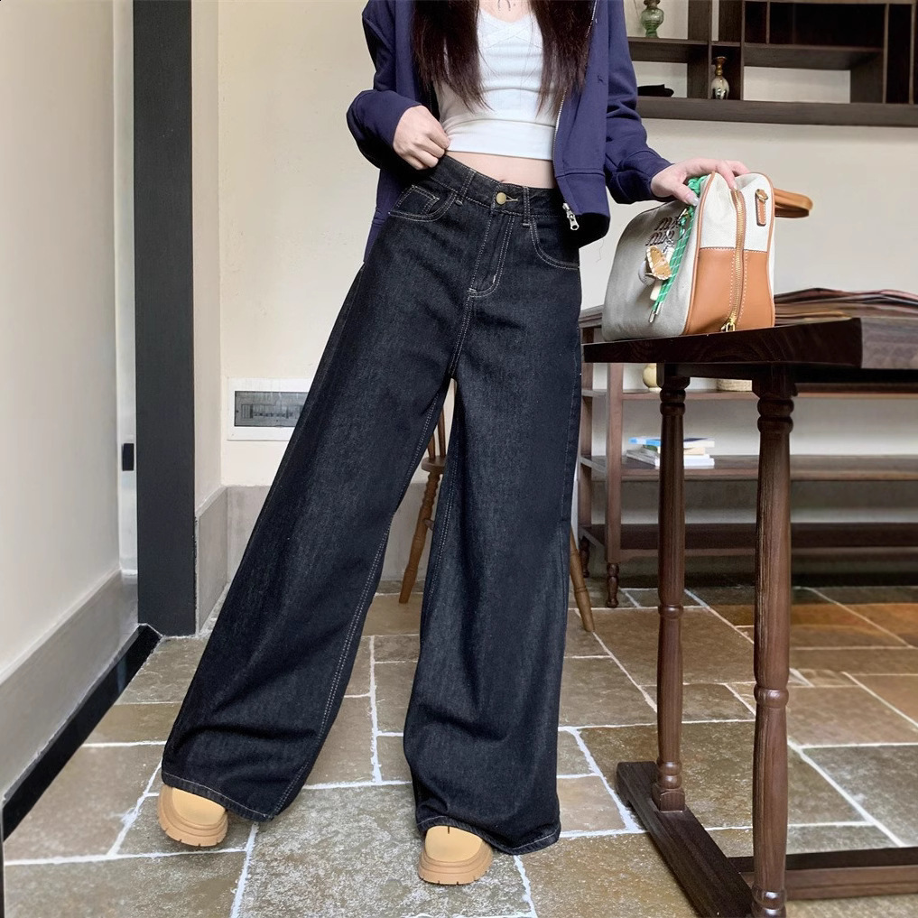 American washed wide leg jeans for women high waisted loose fitting straight leg pants with a hanging sensation floor length pants 250120