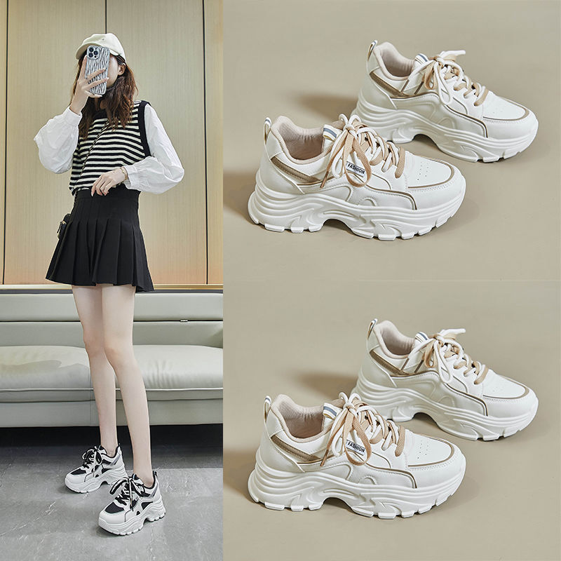 Spring designer's new lightweight casual white shoes height increasing thick soled women's shoes leather breathable fashion multifunctional 
