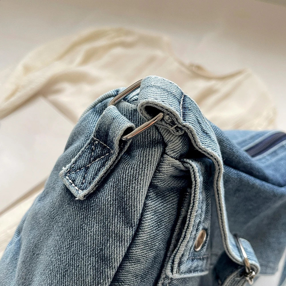 Ship from US Denim Messenger Bag Casual Retro Women Tote Lightweight Aesthetic Crossbody Handbag with Adjustable Strap Jean Purses 250303FBB