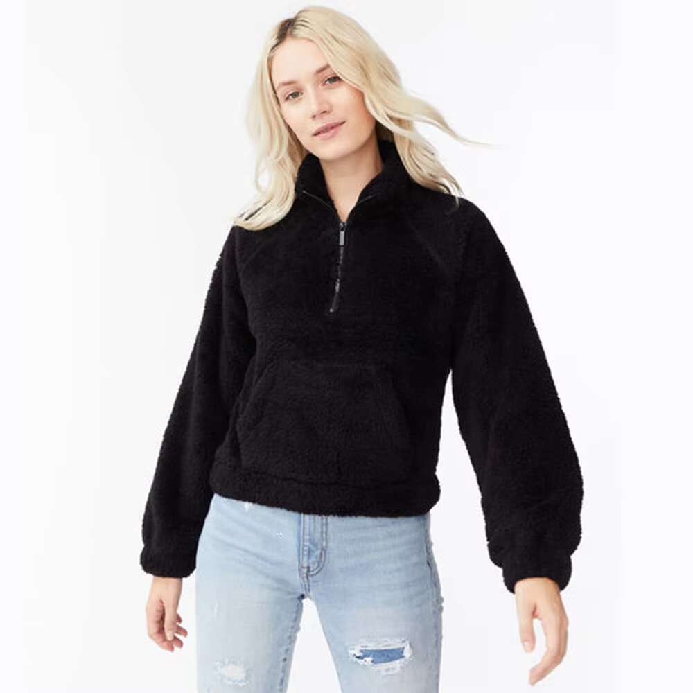 Custom Winter Active Gym Clothing Turtleneck Oversize Fit Women's Sherpa Fleece For Women Half-Zip Pullover Hoodies