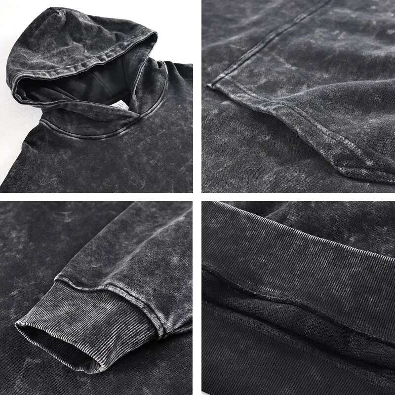 Customized Design HD DTG Printing Vintage Washed Hooded Sweatshirts Hip Hop Oversized Pullover Haruku Hoodie Men Cotton