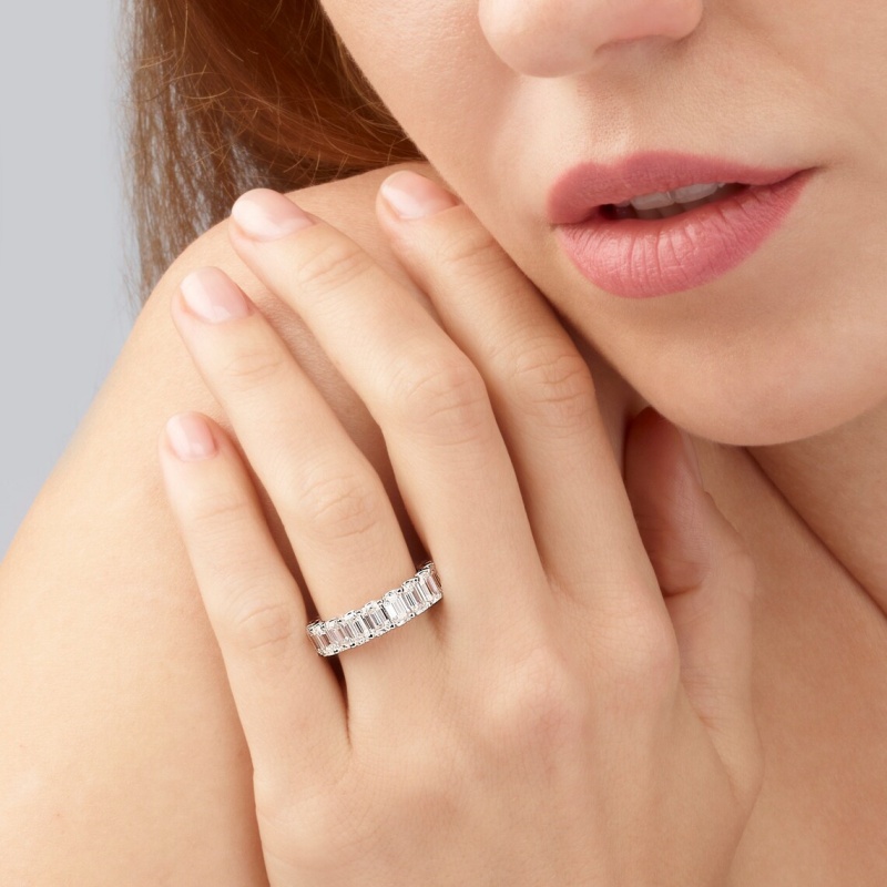 Wedding Rings 18K White Real Gold 5*3.5MM Emerald Cut Full Prong Set Stackable Ring For Women Lab Grown Diamond VCD Women Gold Engagemet Ring w250320
