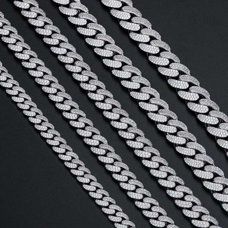 New 8-20mm S Sterg Sier Setting Cuban VVS Moissanite k Miami Chain Necklace For Men Singer Style Rap Hip Hop Jewelry