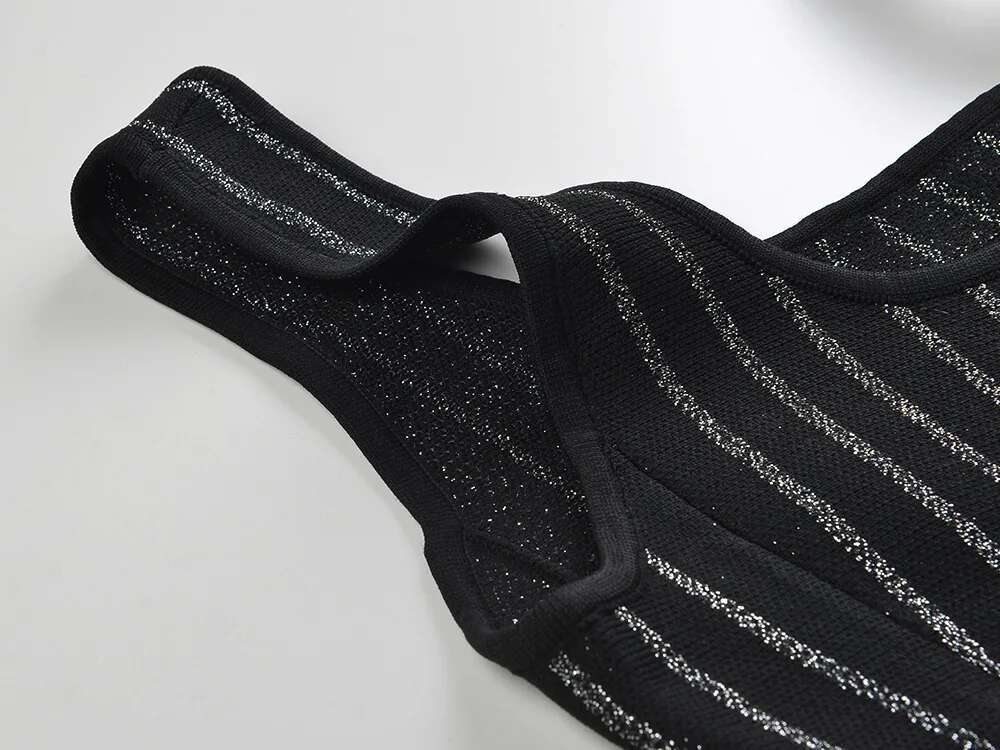 2024 Autumn Vintage Style High Quality Lady Sleeveless O-Necke Women Mini Short Knitted A-E Striped Dress