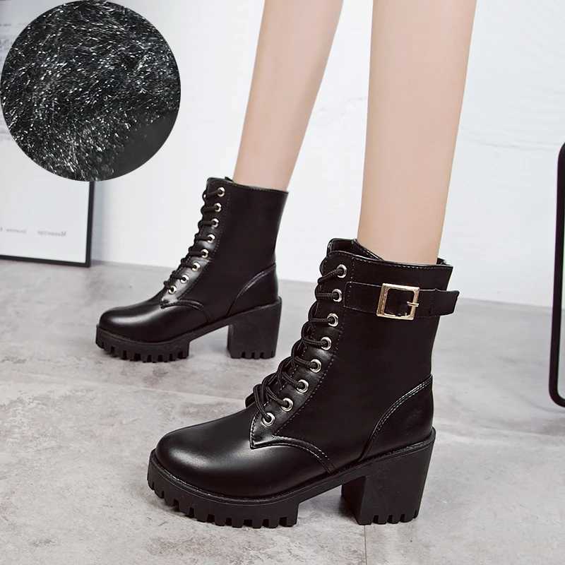 Winter Warm Women Boots British Wind Platform Female Winter Boots Wild High-heeled Womens Boots Z250303