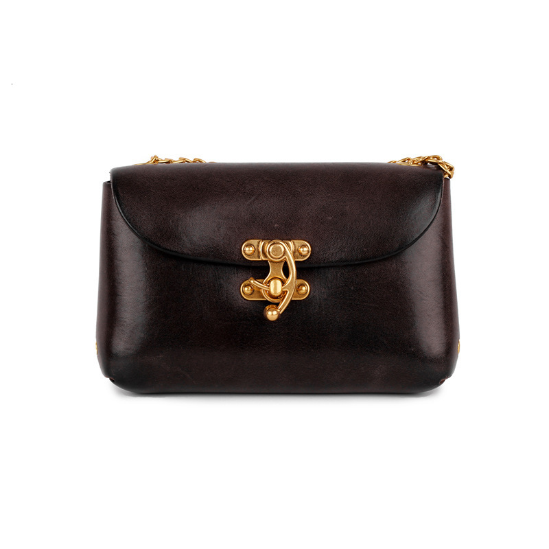 Niche Women's Leather Sloping Top Layer Plant Tanned Cowhide Small Square Bag Artistic One Shoulder Phone Bag Designer Handbag