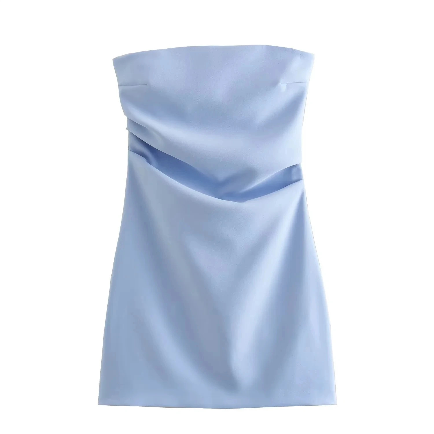 TRAF dress womens off shoulder tight corset short sleeved strapless blue black and white sexy party 250228