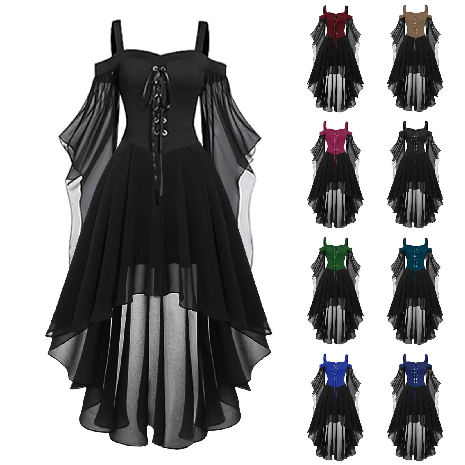 Medieval Corset Cocktail Dresses For Women Plus Size Fashion Gothic Vintage Midi Dress Croset Long Flare Inosuke Cosplay Costume 250228