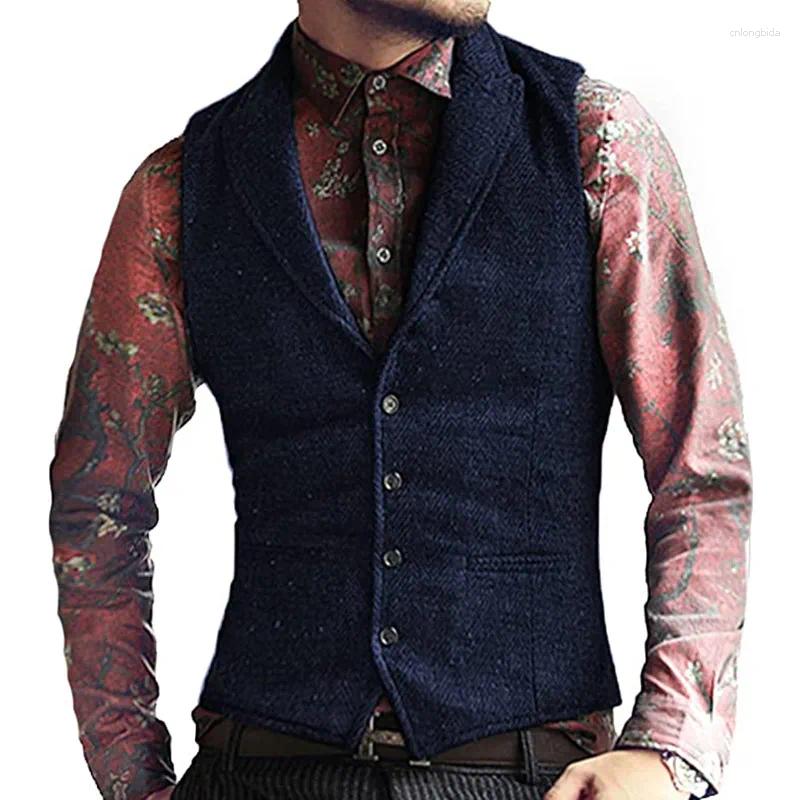 Suit Vests For Men Men's Herringbone Slim Fit Waistcoat for Wedding Groomsmen - Mens Tweed Suits Fashion Jacket