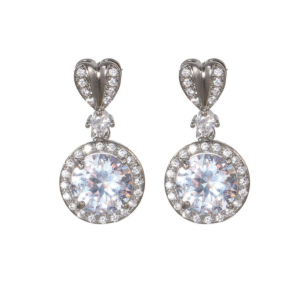 Stud Earrings Classic 925 Sterling Silver Crystal Earrings Wedding Round Pendant Diamond Stud Gold Heart Shape Luxury Bridal Stud