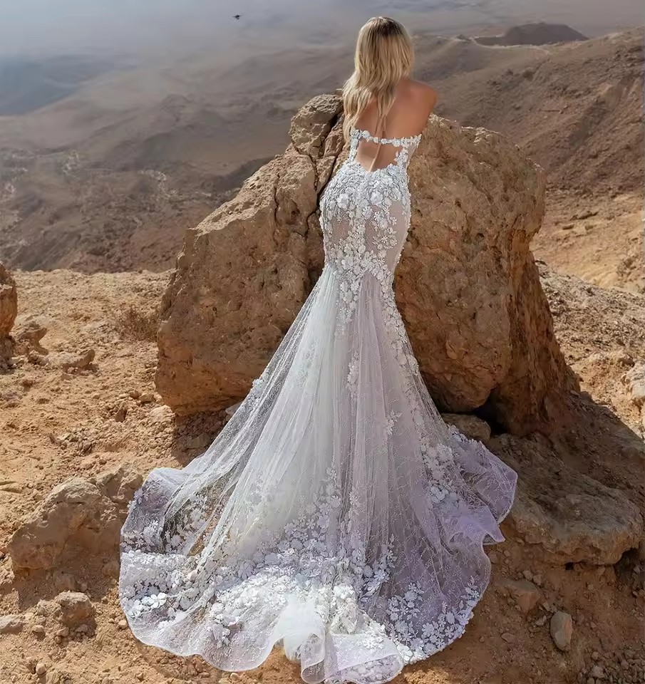 Arabic Aso Ebi Long Sleeve Urious Beaded Crystals High Mermaid Bridal Dresses Sheer Neck Wedding Gowns Plus Size 6660312
