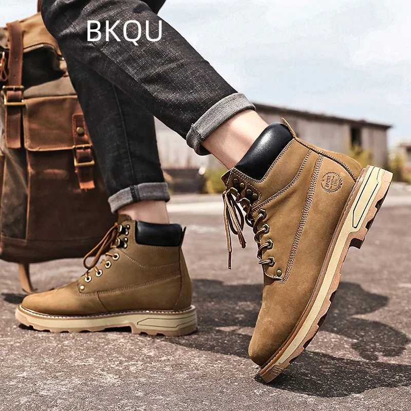 Leather Boots for Men Round Toe Comfortable Trendy All-match Wear-Resistant Outdoor Platform Non-slip Shoes Spring Autumn Main Z250303