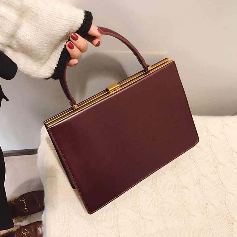 Vintage Big Clip Women Handbags Designer Female Large Capacity Tote Bag Pu Leather Handbag Fashion Commuter Bags
