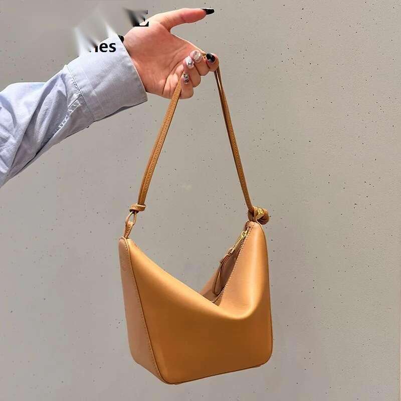 Women's Underarm Hobo Simple Design Pillow Bag Genuine Leather Satchels Ladies Mini Purse