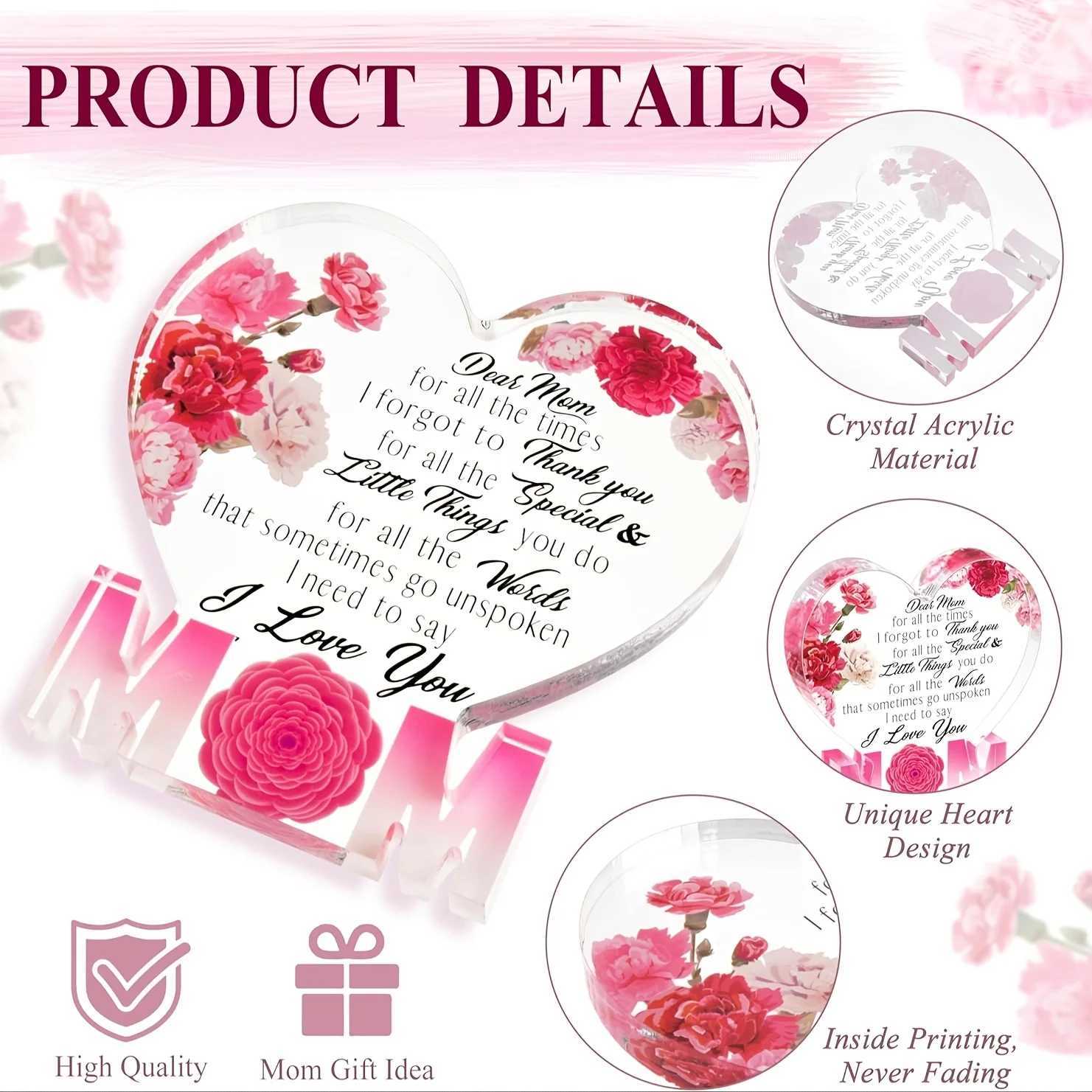 Gifts for Mom Birthday Gifts for Mom from Daughter Son Delicate Carnation Acrylic Heart Plaque Mom Present Thanksgiving M250303