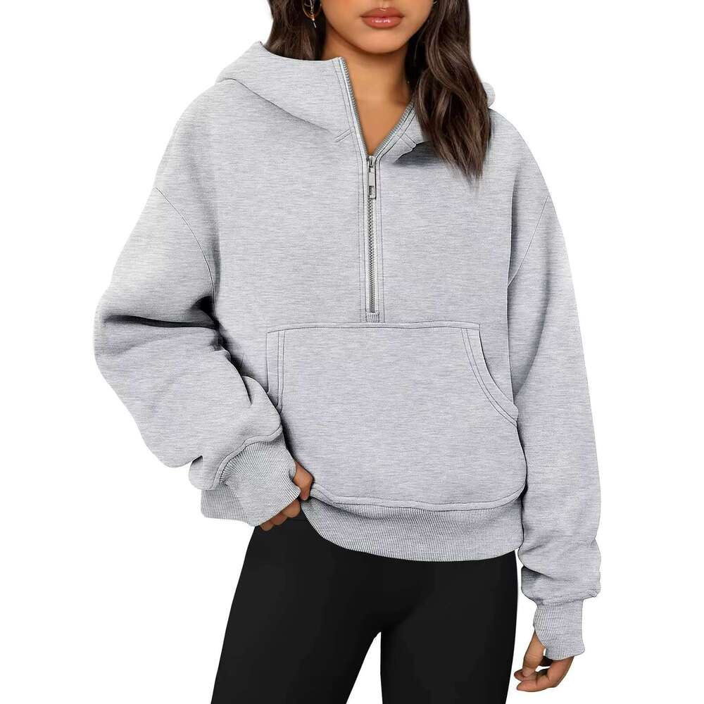 Cheap Factory Price American Autumn And Winter New Hooded Half Zipper Thicken Blank Hoodies For Women