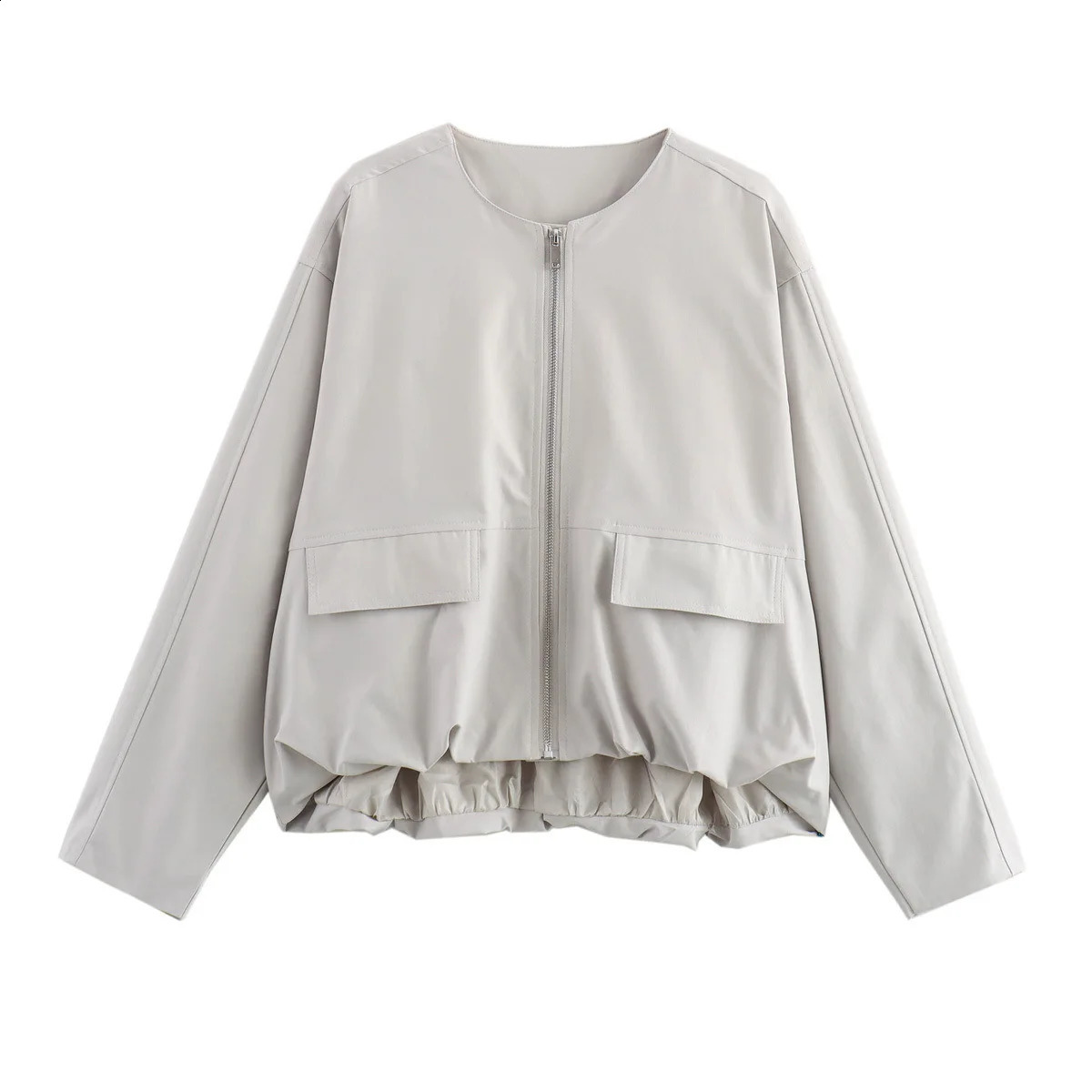 Womens fashion casual plus size round neck windproof jacket top 250228