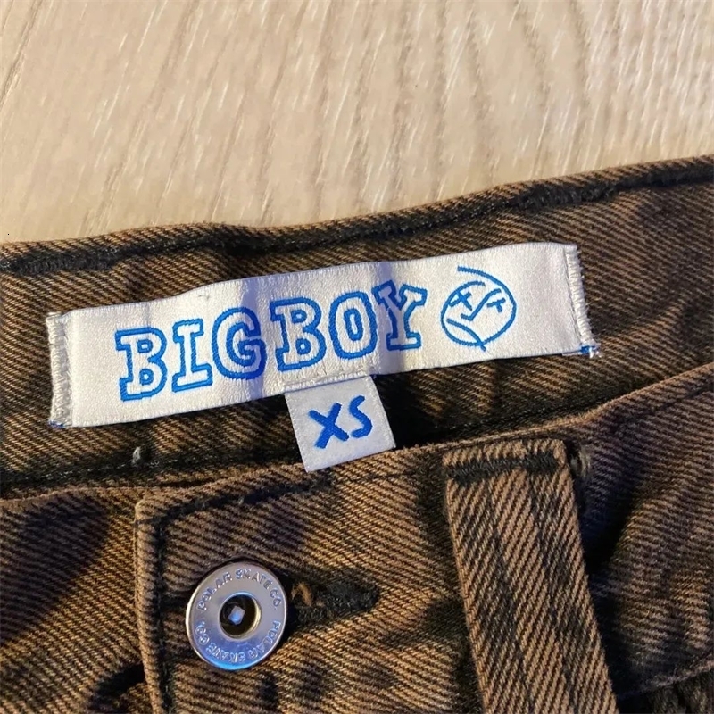 Harajuku Polar Big Boy Baggy Jeans Y2K Pants Gothic Graphic Brown Embroidery High Waist Jeans Wide Trousers Men Clothing 250228