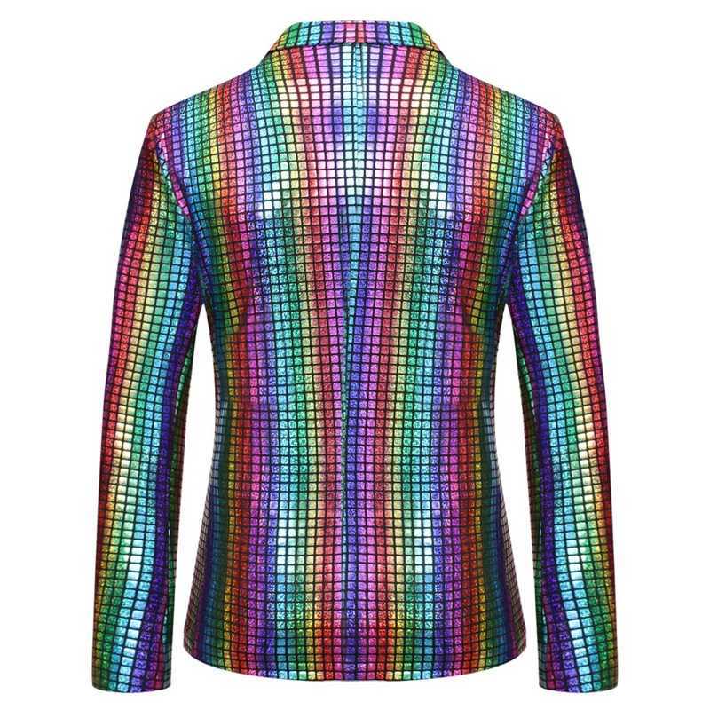 Summer New Men Rainbow Plaid Suit 2-piece gold/silver fashionable mens luxury dance party performance jacket and pants M250303