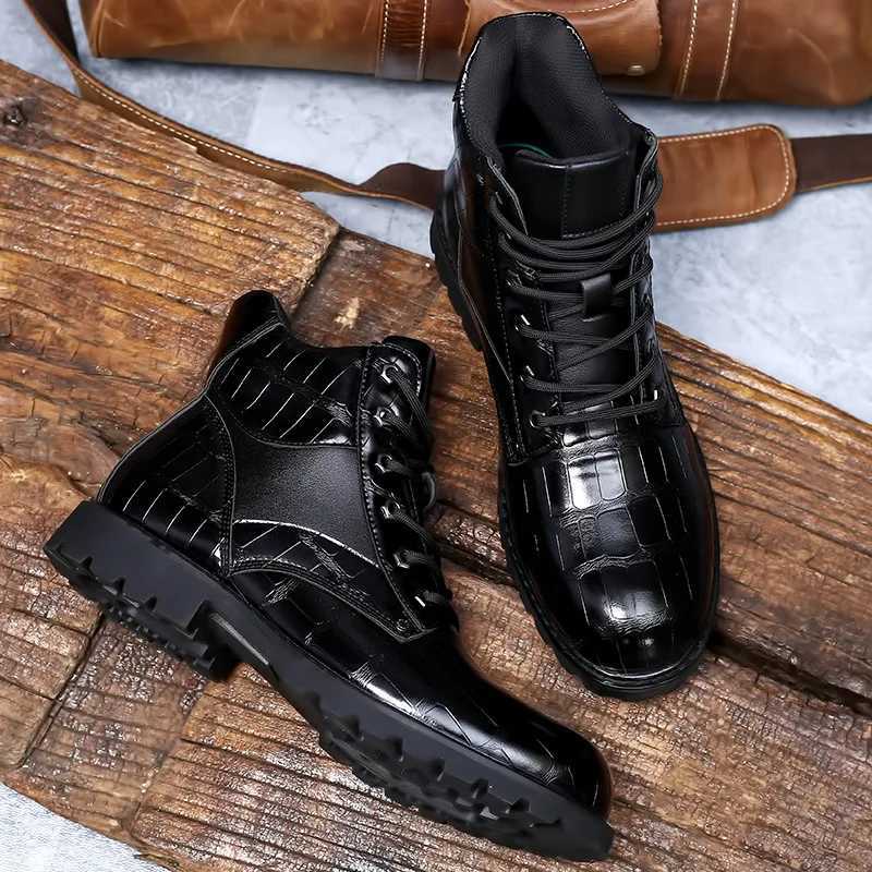 Brand Men Boots Grid Pattern Square Heel Men Ankle Boots Designer Luxury Leahter Shoes for Men Fashion Motorcycle Boots zapatos Z250303