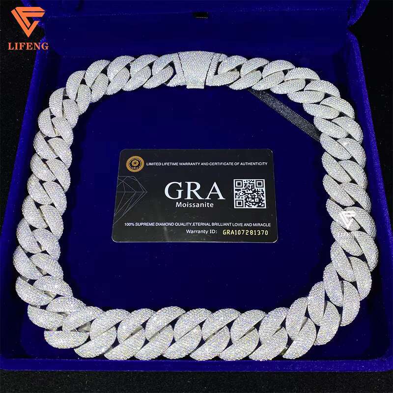 Custom 23Mm Big Size Sier Plated Hiphop Vvs Moissanite Miami K Iced Out Cuban Chain