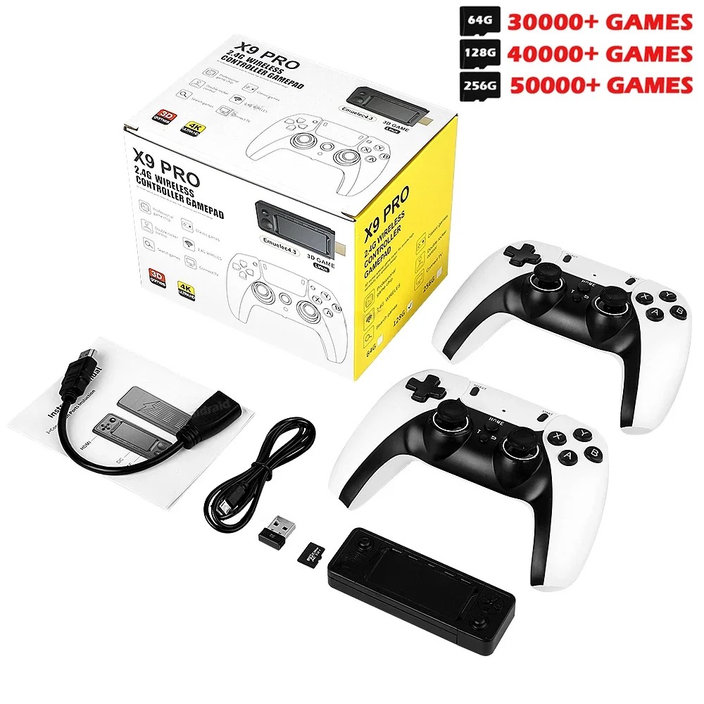 NEW X9 PRO Video Game Stick Console 4K HD 50000+ Games 256G Wireless Controller Retro TV Game Console 45 Emulator For PSP/N64/DC