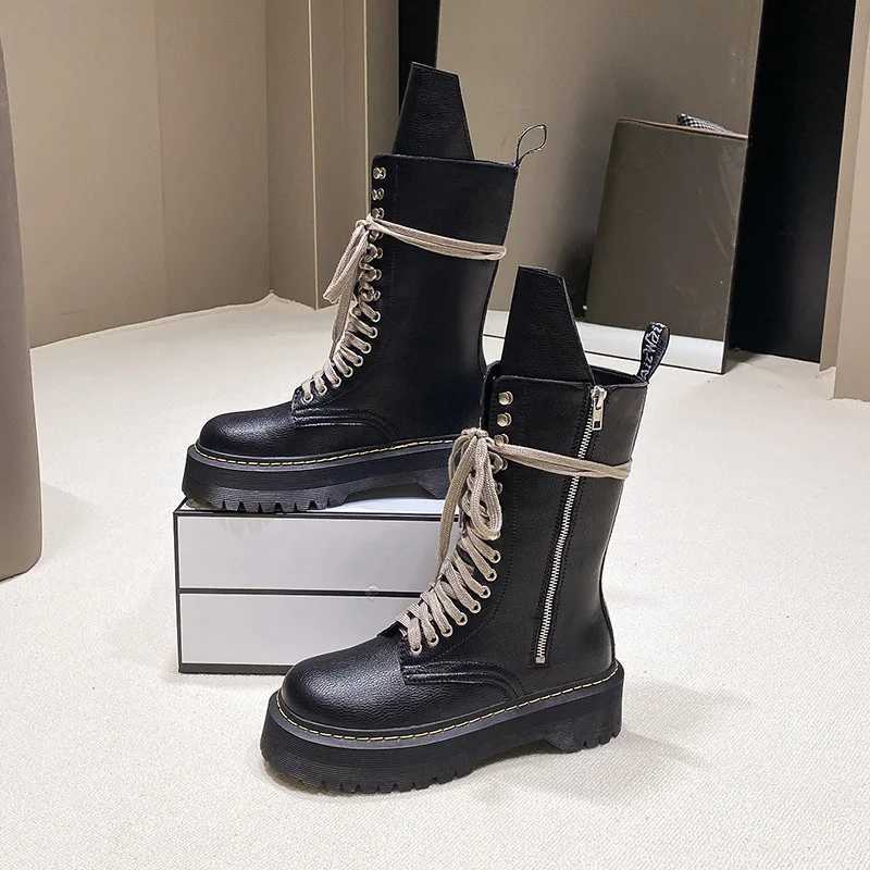 Luxury Thick Sole Womens British Style 2024 Spring and Autumn New Fashion Boots Thin and Tall Mid Barrel Motorcycle Short Boots Z250303