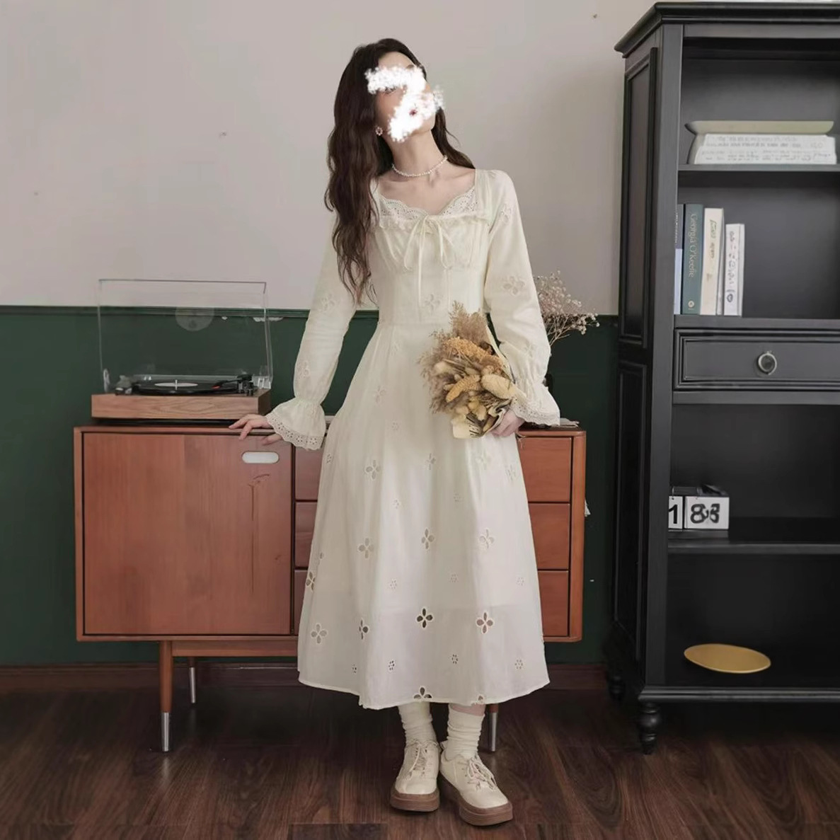 K8190 Gentle and sweet plus size dress 2025 new French fat mm waist slim long skirt