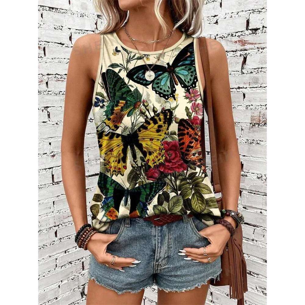 New Urban 2025 Street Fashion Crew-neck Summer Daily Casual Women's Tank Top wer Print Sleeveless T-shirt