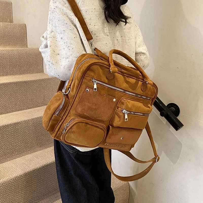 Brand Designer Faux Suede Womens backpack Retro Zipper Bucket School Bag Travel Bag 2024 Winter New Trending Y250303