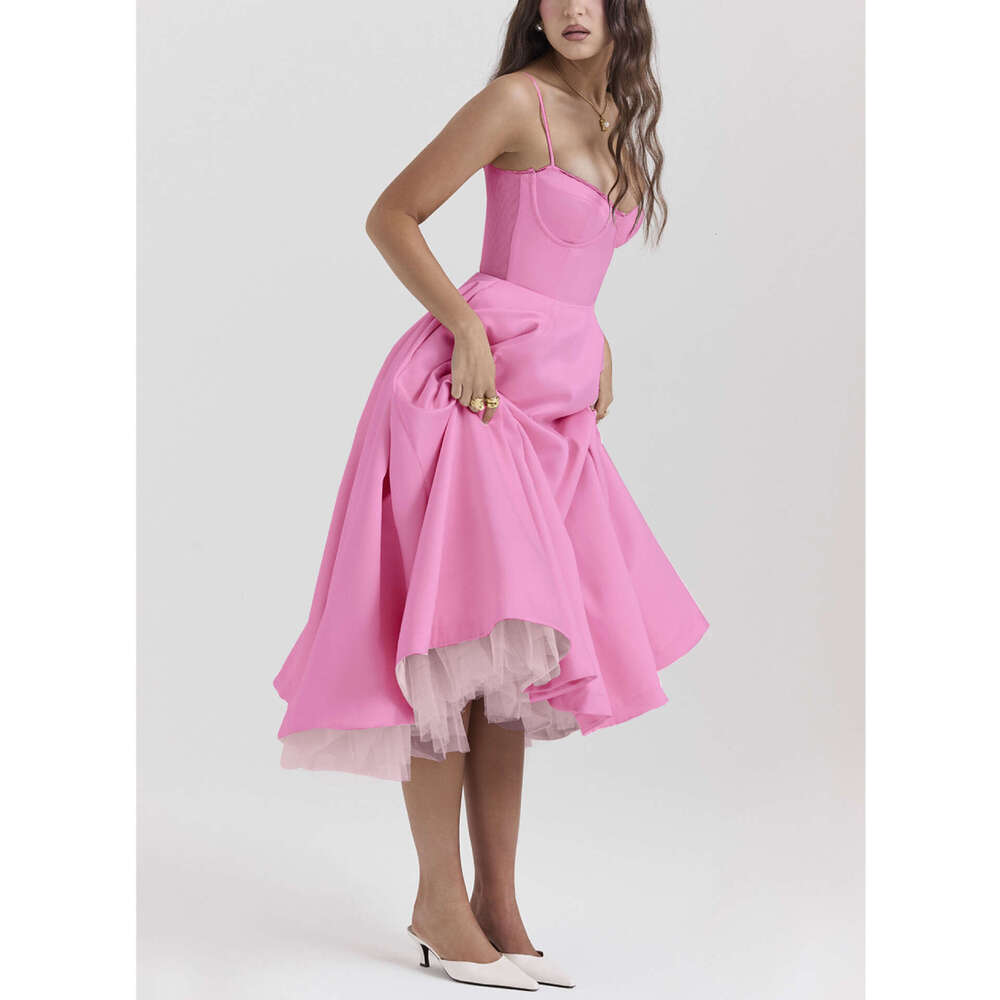 Women's Dress Sexy Women's New Camisole V-Neck Sleeveless Dress Fluffy Long Skirt