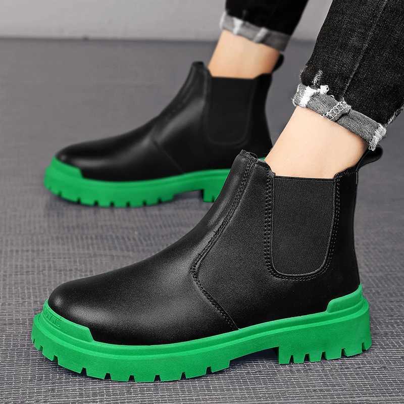 Mens Biker Boot Mens Boots Street Water Proof Casual Leather Shoes Trendy All-match Platform Anti-slip British Explosive Style Z250303