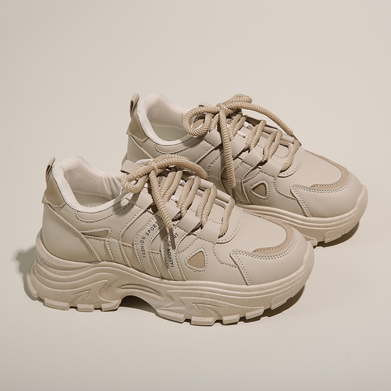 2025 Spring/summer New Designer Sports And Leisure Thick Soled High Rise Solid Color Leather Anti Slip Outdoor New Product Slimming And Small Ladies&#