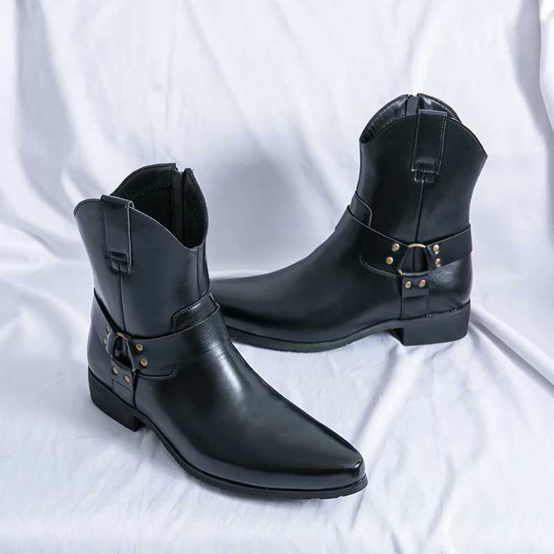 Luxury Brand Chelsea Mens Thick Soled Denim Boots British Style High Top Leather Shoes Fashionable Luxury Mens Motorcycle Boots Z250303