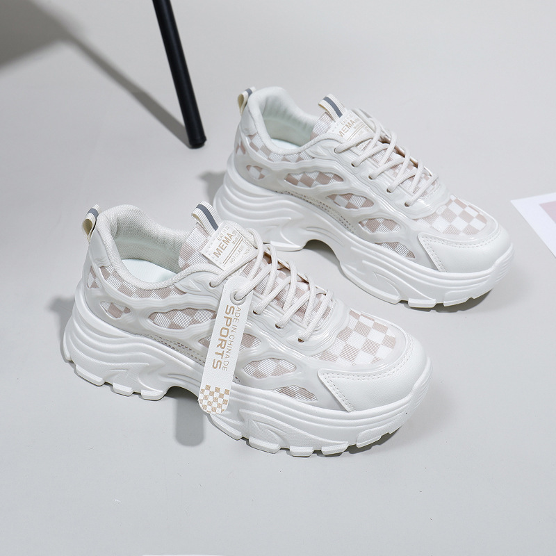 Grid Fashion White Shoes Designer s New Low Top 2025 Spring summer Edition Breathable Thick Bottom Height Increasing Casual Outdoor Women s Sports Sho