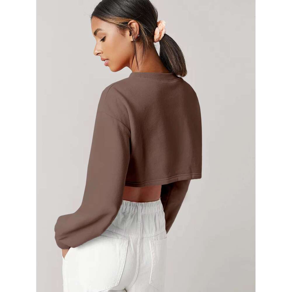 New Arrivals BASICS Drop Shoulder Crop Pullover Girls Croptop Plain Women's Hoodies & Sweatshirts