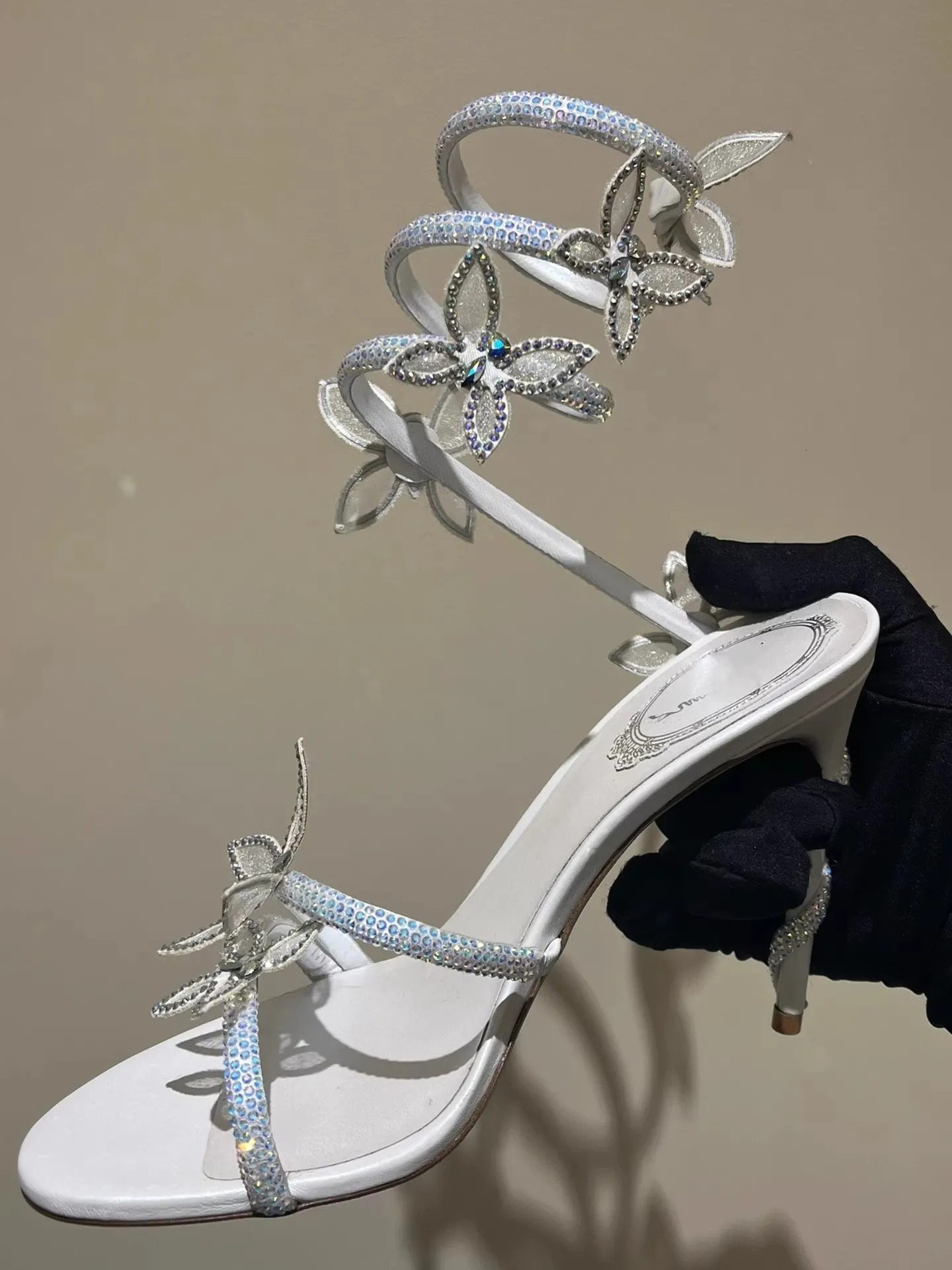 Designer Fashion Trend RC Dia Serpentine Wrapped 3D Butterfly High E Sandals 2025 Summer New Style Thin Heel With Roman Shoes