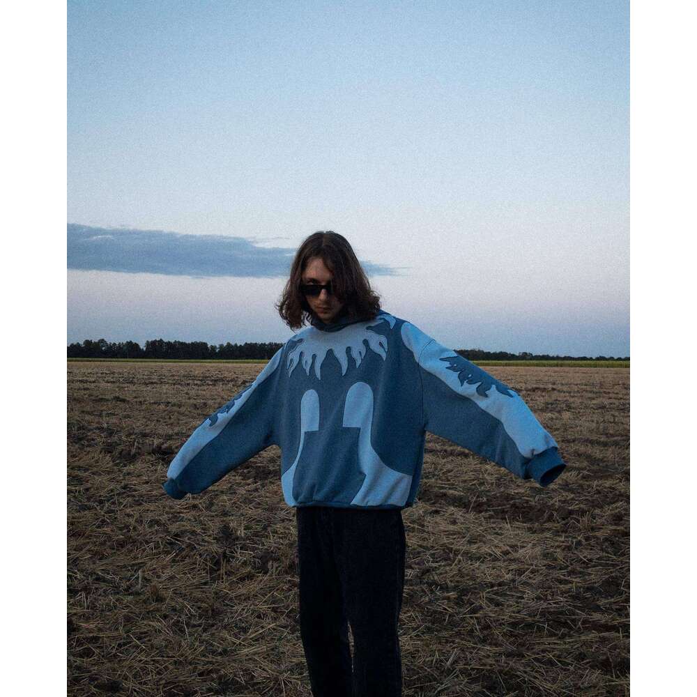 New American style patchwork fabric with autumn trend Y2K loose hip-hop hoodie