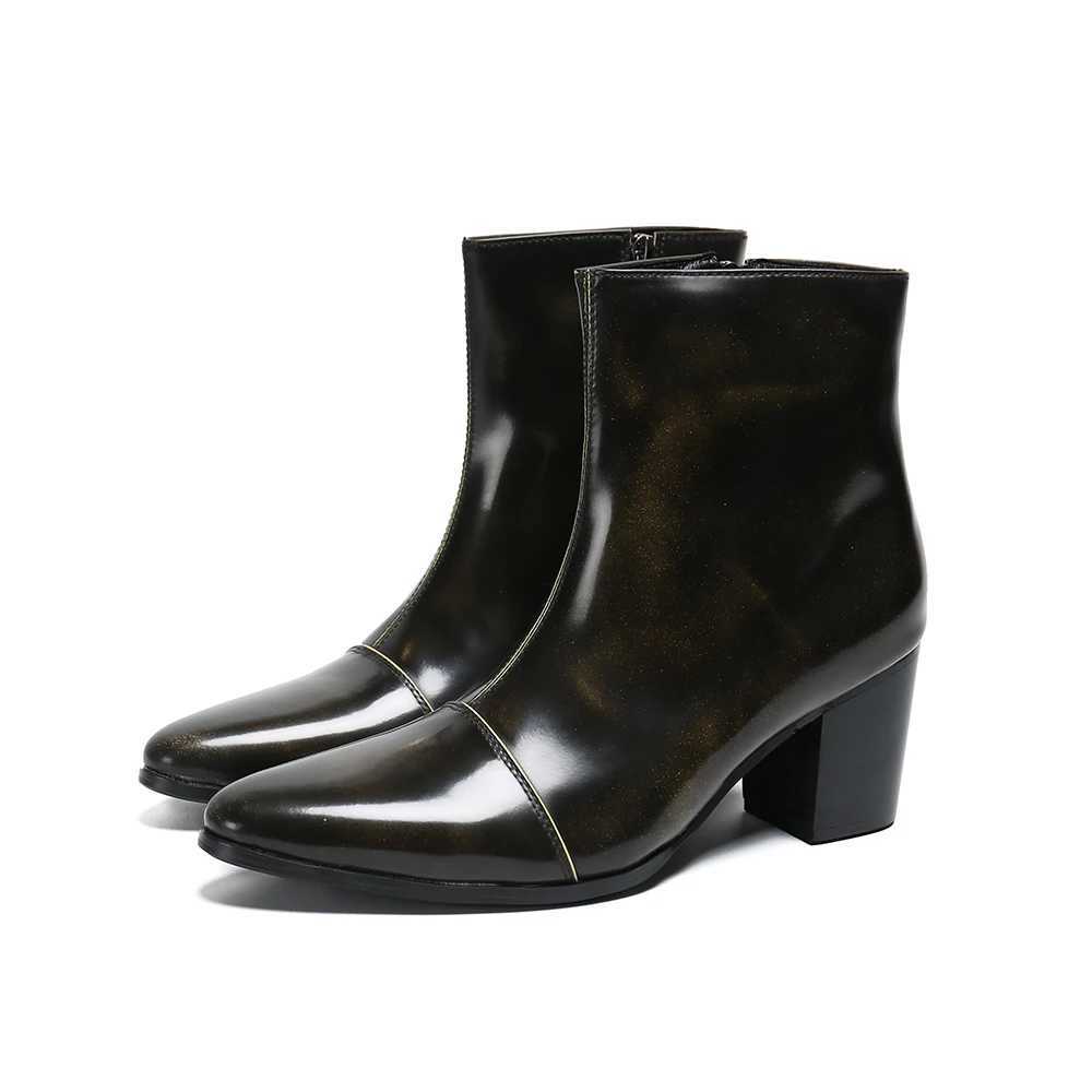 Fashion Luxury Men High Heels Boots Genuine Leather Ankle Boots Men Italian Business Dress Shoes Pointed Toe Cowboy Boots Z250303